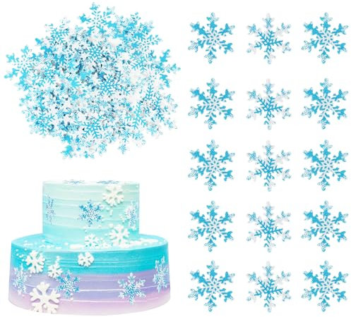 50 Stück Essbare Schneeflocke Tortendeko Schneeflocken Winter Cupcke Toppers Wasser Papier Winter Gefroren Kuchen Deko für Schneeflocke Thema Baby Dusche Kinder Geburtstag Party Supplies Blau Weiß