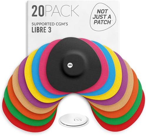Not Just A Patch Freestyle Libre 3 Plus Sensor Covers (20 Pack) – Breathable, Sweatproof & Secure Hold – Precision-Cut Hole for Ventilation, Enhanced Adhesion & Support – 10-14 Day Wear - Multicolor