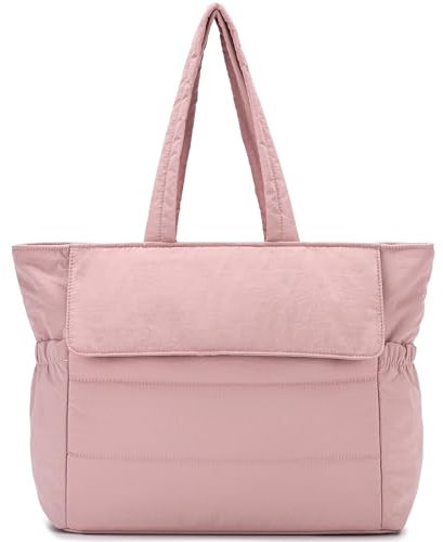 RAVUO Borsa Donna Grande,Leggero Borse Tote Imbottita Borsa a Tracolla Trapuntata in Piumino Puffy Bag per Ufficio Università Lavoro Vacanza,Rosa