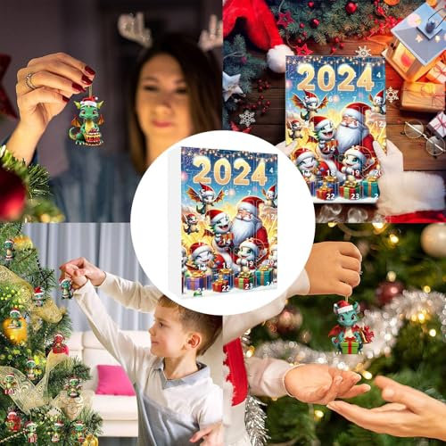 Hanging Decorss 2024 Festival Vacation Adventskalender 24 Tage Weihnachtskalender Anhänger mit Weihnachtsmannmützen 2D Weihnachtsbaum Ornamente für Xmas Party für Weihnachtsbaum Urlaub Party