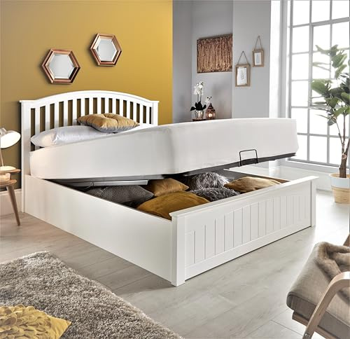 Bedmaster Grayson White Wooden Ottoman Storage Bed (Double)