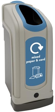 Glasdon Nexus 50 Mixed Paper & Card Recycling Bin (Pastel Blue Sticker) – Mixed Recyclables Recycling Container with Narrow Footprint – 50-Litre Mixed Waste Bin (Pastel Grey)