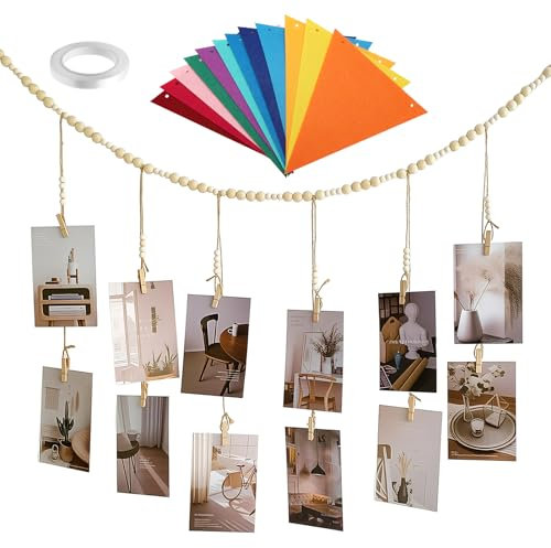 APOMOONS 110 cm Fotos con Pinzas,Colgador de Fotos Clips para Fotos, Colgador de Fotos para Colgar en la Pared, Portafotos con Clip para Decorativa del Hogar