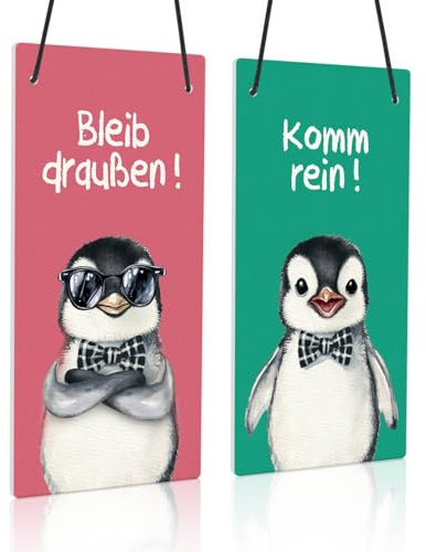 Putuo Decor PVC Türschild Komm rein/Bleib draußen – Doppelseitiges Pinguin-Schild für Kinderzimmer, Schule, Kita