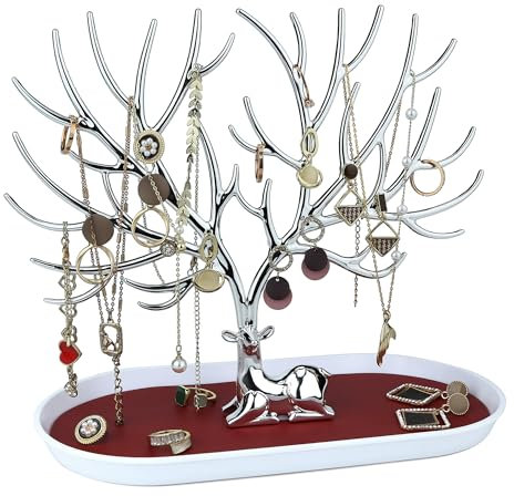 MORE&LESS Plating antlers Jewelry Display Stand,Tree Tower Rack Hanging Organizer for Ring Earrings Necklace Bracelet