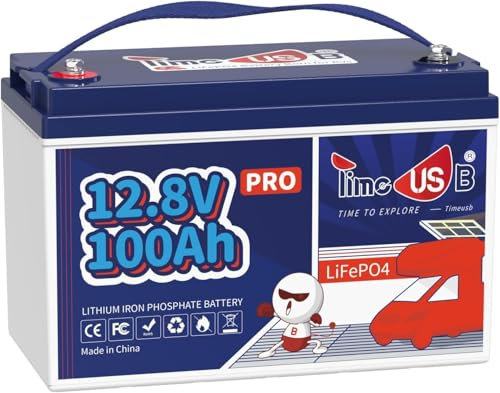 Timeusb Batería Litio 12V 100Ah LiFePO4,BMS de 100A Integrado y 15000 Ciclos Profundos,Batería de Litio 12V,1280Wh Bateria Recargable para Autocaravana,Sistema Solar,Barco,Camping