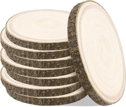 Craft Rondin de Bois sans Trou 8 Pcs Diamètre 20-22cm Tranches de Bois Naturel Convient pour Decoration Noel Bois Marque Place Mariage panneau diy