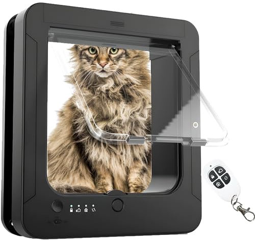 WuDLi Microchip Cat Flap, Smart Cat Door, with 2 Sensor Collars and 1 Remote Control, Opening Size: 7.7 * 8.3 in, for Cat, Puppy(black)