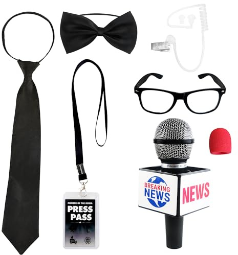 Puteraya 6 Pcs Journalist News Reporter Costume Accessories Press Costume Glasses Plastic Fake Microphone Prop for Kids Adult Career Day Party Halloween Dress Up