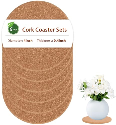 CRASPIRE 6Pcs Absorbent Cork Coaster 4 Inch Round Plant Mats Wooden Thick Blank Coasters Reusable Non-Slip Heat Resistant Surface Protector for Table Floor DIY Crafts Hot Cold Drink Indoor Flower Pots