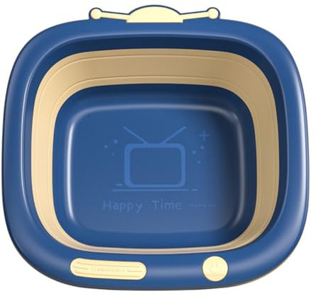 PAMINGONO Faltbares Babywaschbecken mit Stabilem Leicht Tragbarem Cartoon Design in Blau aus Kunststoff für Neugeborene im Schlafzimmer und Haushalt