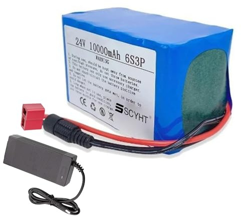 24V10Ah,T,25.2V 24V 10Ah Lithium Battery 24 Volts Ebike Rechargeable Li-ion Battery Pack with BMS and XT60/T Plug for 50W-250W Folding Scooter Motor Kit