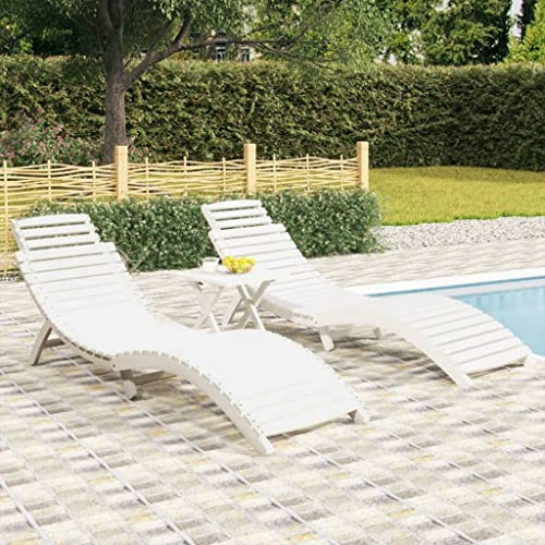Mandloder Lot de 2 chaises longues pliantes en bois d'acacia massif, blanc, 184 x 55 x 64 cm, pour terrasse et piscine