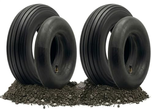 2X Schubkarrenreifen Set 400mm (4.80/4.00-8) 2PR von Tergato – Robuster Mantel (Decke) & Premium Butyl-Schlauch mit geradem Ventil – OHNE FELGE – Rillenprofil bis 2,0 Bar