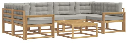 vidaXL Outdoor-Sofagarnitur mit Kissen 5 pcs Weiß und Hellgrau, Moderner Gartensofa, Outdoor-Sitzgruppe für Patio-Relax, Lounge-Set aus Akazie, ideal für Pool und Garten