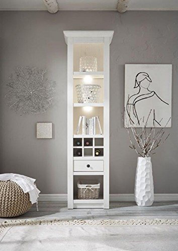 Beauty.Scouts Hohes Regal mit Flaschenabteil Feres Schrank, Glasschrank, Regal, Highboard, Aufbewahrung, Schrank, Pinie Weiss Nachbildung 58x207x45 cm