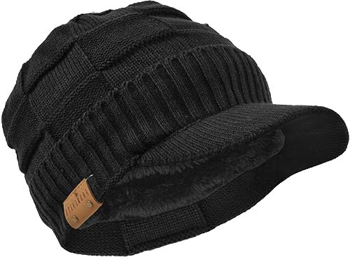 Plaid Newsboy Strickmütze mit Visier Winter Warm Mütze für Herren B322 (Schwarz)