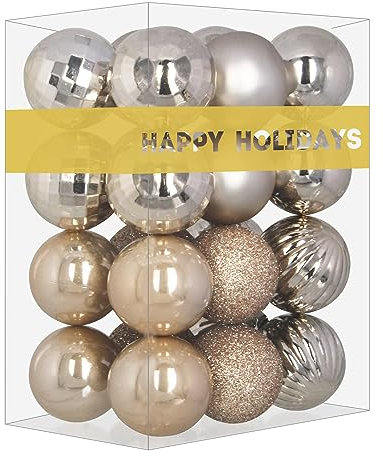 Champagner-Gold, 8,1 cm große Weihnachtskugeln – Weihnachtsbaumschmuck, Ornamente, bruchsichere hängende Kugeln für Geburtstag, Halloween, Urlaub, Hochzeit, Dekorationen, Set mit 24 Stück