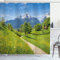 ABAKUHAUS Natur Duschvorhang, Wilde Blumen in den Alpen, Stoffliches Gewebe Badezimmerdekorationsset mit Haken, 175 x 180 cm, Gelb Grün