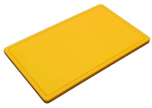 METRO Professional Planche à découper | 53 x 32,5 x 2 cm | Anti-humidité | Polyéthylène haute densité | Passe au lave-vaisselle | HACCP | Plaque de coupe | Rainure à jus (jaune)