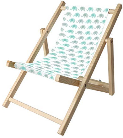 Promo Trade Kinder- Liegestuhl, naturbelassenes Kiefernholz, umweltverträglich mit verschiedenen Motiven (Elefant grün)