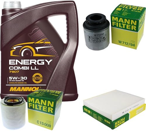 QR-PARTS 69139462 Filter Set Inspektionspaket 5 Liter MANNOL Motoröl Energy Combi LL 5W-30 API SN/CF MANN-FILTER Luftfilter Innenraumfilter Ölfilter