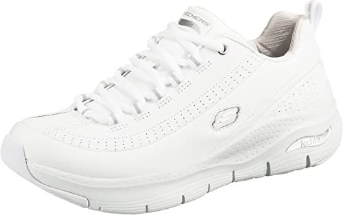 Skechers ARCH FIT CITI DRIVE, Zapatillas para Mujer, White Leather / Silver / White Trim, 38.5 EU