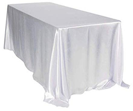 TINWARM 250 * 350CM (98.4in x 137.8in) Rettangolare Tovaglia in Raso per la Decorazione di Matrimonio/Compleanno/Battesimo del Bambino/Eventi - Bianco