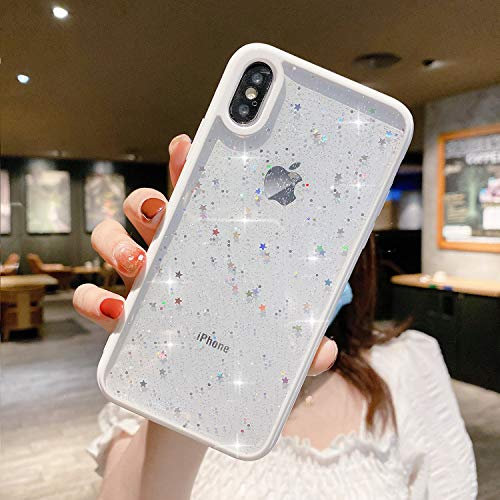 ZTUOK Compatible with iPhone X/Xs Case for Girls,Soft Slim Fit Full-Around Protective Cute Clear Sparkly Bling Star Phone Case Glitter Cover for iPhone X/Xs -White