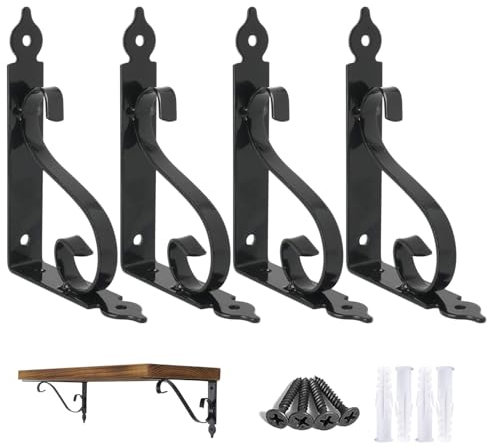 Ouvin Decorative Wall Shelf Brackets 4 Pack 6inch Heavy Duty L Corner Brace Shelf Support Floating Metal Brackets with Screws (150 mm/6 inch) Black