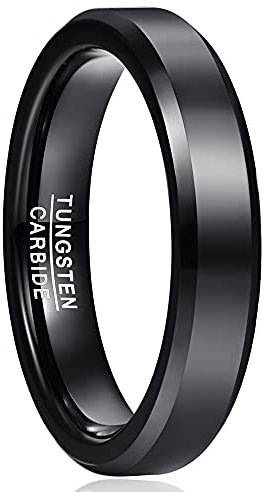Cloyo Herren Ring Schwarz Wolfram Eheringe für Damen Verlobungsringe Paar Hochzeitsringe Trauring Modeschmuck 4mm Comfort Fit Polieren Größe 52 (16.6)