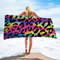 Surwin Strandhandtuch Mikrofaser, Leopard Drucken Strandtuch Sommer Strandtücher Schnelltrocknend Sand Proof Saugfähig Handtücher Handtuch für Reise Strand Schwimmen Sport (Regenbogen,80x160cm)
