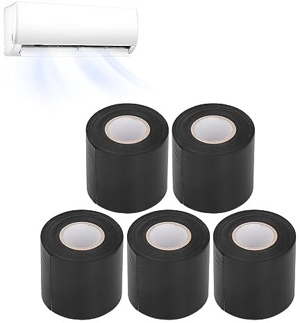 Tissting 5 Pz Nastro Isolante per Condizionatore d'Aria, Tubo Di Rame PVC Condizionatore Cravatta Isolante Cinturino Resistente Allo Strappo Nastro Con 60 mm Di Larghezza(Nero)