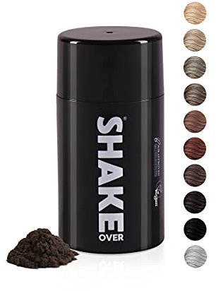 SHAKE OVER Veganes Streuhaar zur Haarverdichtung, mit Zink angereicherte Fasern, hochwertiges Schütthaar, Made in Europe (12 g, MEDIUM BROWN)