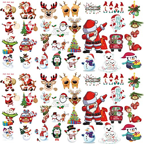 Dilunave 60 Stücke Weihnachten Aufbügeln Weihnachtsmann Aufbügeln Aufkleber Elch Aufbügeln Aufkleber Waschbare Wärmeübertragung Applikationen Thermo Transfer Aufkleber für Hemd Kleid Tuch DIY