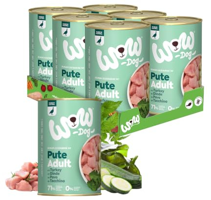 WOW Dog Hunde-Nassfutter mit Pute 6 x 400g | ohne Getreide & Zucker