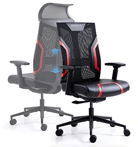 Dowinx Gaming Stuhl Bürostuhl mit 3D Armlehnen, Schreibtischstühle Ergonomischer Stuhl Wippfunktion Leder Drehstuhl, für das Büro Hause Schwarz Rot