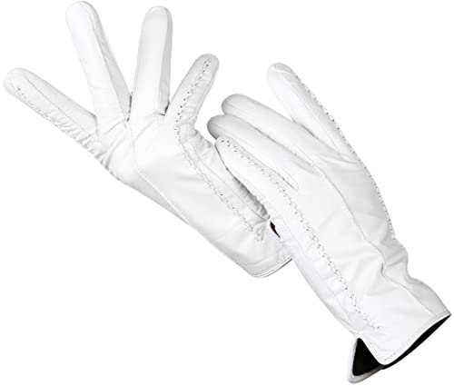 Mode Weiß Lederhandschuhe Frauen Leder Weiß Handschuhe Schaffell Kurz Bequem Damen Handschuhe Warm Gefüttert