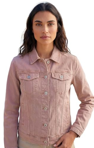 Roman Originals Jean Denim Jacket for Women UK Ladies 100% Cotton Summer Casual Stretch Crop Smart Utility Trucker Biker Fitted Vintage Wash Faded Classic Work Twill - Rose - Size 12