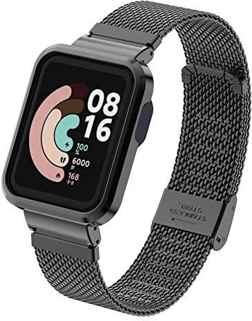 nuosiweilang Armband kompatibel mit Xiaomi Mi Watch Lite/Redmi Watch, Mi Watch Lite Uhrenarmband aus Edelstahl, gewebt, aus Netzstoff, für Redmi Watch/Xiaomi Mi Watch Lite, Schwarz