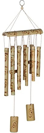 Relaxdays Windspiel Bambus, Klangspiel, Hängedeko für draußen & drinnen, Warmer Klang, Windorgel, HxB: 60 x 18 cm, Natur