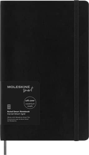 Moleskine Smart Notebook, Smart Writing System, Digitales Smart-Notizbuch mit Weichem Einband, Linierten Seiten und Praktischem Gummizugverschluss, Großformat 13 x 21, Farbe: Schwarz