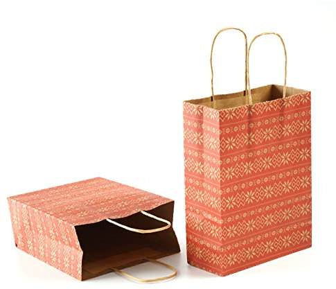 Prlgern 20 x Geschenktüten Weihnachten Papiertüten mit Henkel Adventskalender weihnachtspapiertüte papiertüten weihnachten 100% Recycelbare klassisches Muster(32x16)