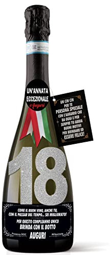 Bottiglia di Prosecco D.O.C. Millesimato per il compleanno dei 18 anni di un amico