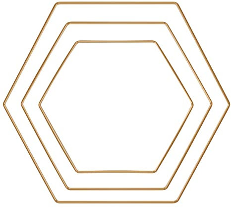 Rayher Metallformen Hexagon, gold, sortiert, Box 3 Stück, je 1x 20 cm, 25 cm, 30 cm, Metallringe, Drahtformen zum Basteln, für Wickeltechnik, Floristik, Makramee Ring, 25219616