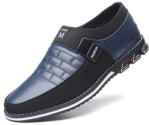 COSIDRAM Herren Schuhe Business Freizeitschuhe Klassische Mokassins Atmungsaktiver Komfort Wanderschuhe Fahrschuhe Flache Slipper Blau 44