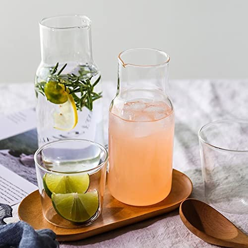 JYCRA 2-teiliges Glas-Wasserkrug und Glasbecher-Set, 500 ml, Nachttisch-Wasserkaraffe mit Becher, klares Glas, Mundspülspender