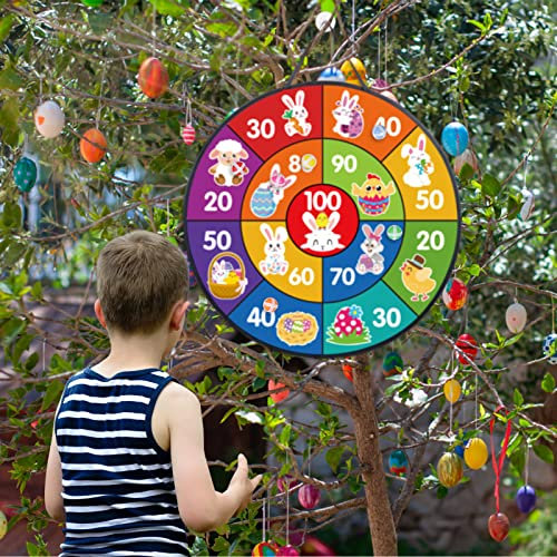 LAMEK Easter Toss Game for Kids Easter Dart Board 26''Double Sided Dart Board Game Dart Throwing for Kids Girls Boys Easter Party Tossing Games Indoor Outdoor
