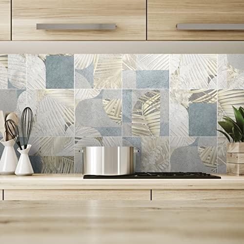 Piastrelle Adesive Cucina Foglie Grigie Tropicali Pavimento Pvc Adesivo Impermeabile Piastrelle Adesive Bagno Adesivi Murali Cucina Mattonelle Adesive Decorazione 48 Pezzi/20x20cm