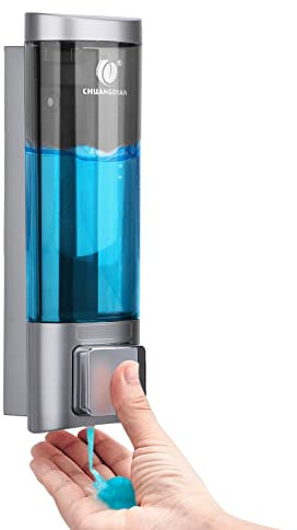 Distributore di Sapone da Parete 200ml, Dispenser Manuale per Bagno, Doccia, Muro - per Gel Doccia, Shampoo o Detergente a Mano (Grigio)